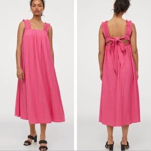 H&M Pink Oversized Tie Back Midi Dress Large